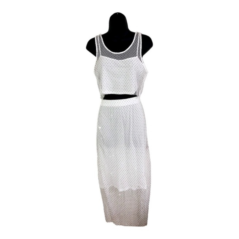 Sincerely Jules white sequin net mesh cropped tank top and skirt set size medium